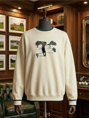 Vintage Y2K Crew Sweatshirt Golf Embroidered Cotton XL Sporty Old Money Resort